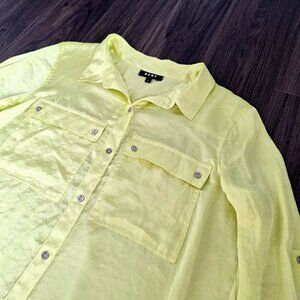 💙 DKNY Lightweight Yellow Silk Feel Soft Flowy Blouse Size XL